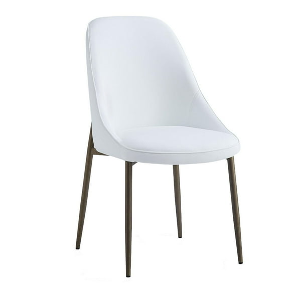 Chaise, Jeu de 2, Moderne en Similicuir et Métal - Blanc et Or Vieilli