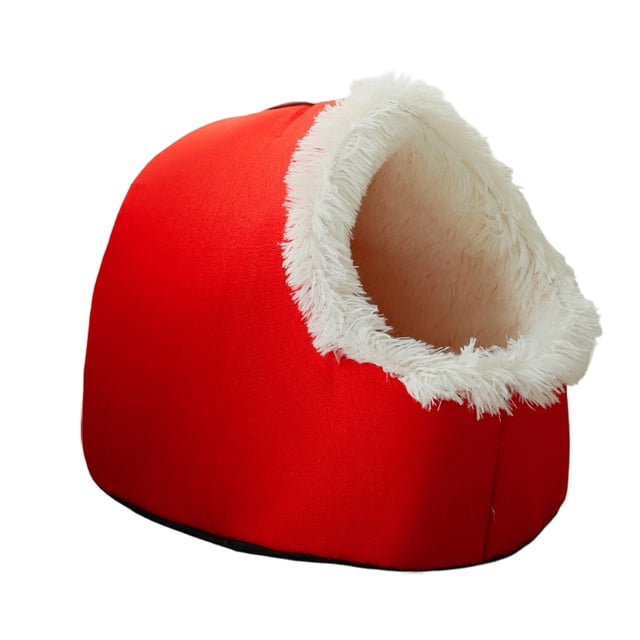 pitrice Antidérapant Innovation Fermé Chat Portable Peluche Grotte pour Chats Réchauffant Nid pour Animal Intérieur - pour Chaleur Convient aux Animaux Rouge