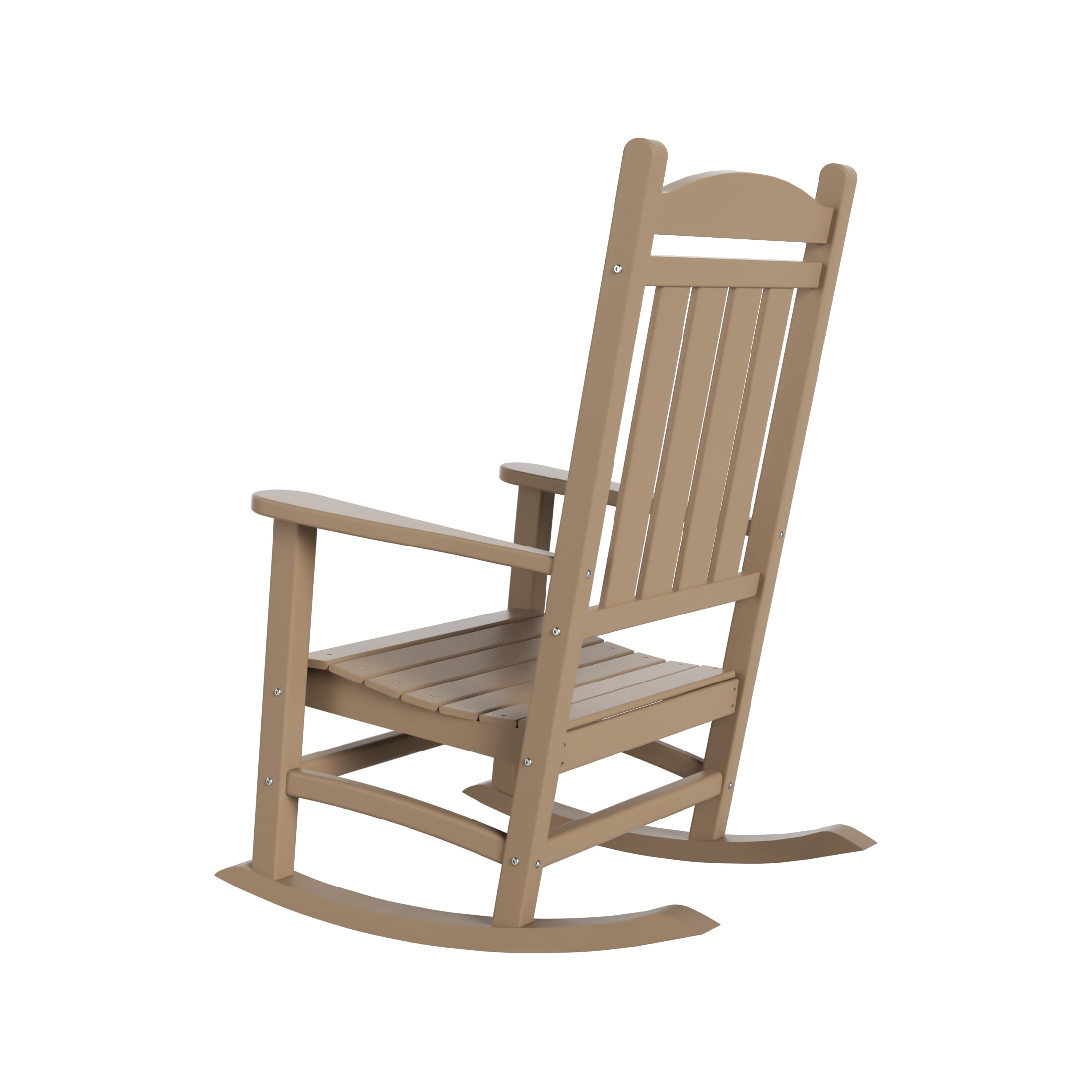 GARDEN Set of 2 Classic Plastic Adirondack Porch Rocking Chairs, Weathered Wood