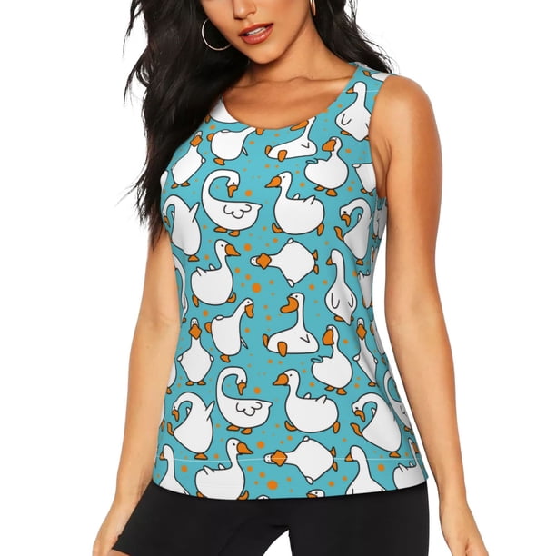 Fotbe Cartoon Funny Goose Blusas Sin Mangas para Mujer – Estilo Casual, Corte Suelto, Slim-Fit, Cuello Redondo Deportivo, Tops de Verano para Gimnasio y Yoga-Small