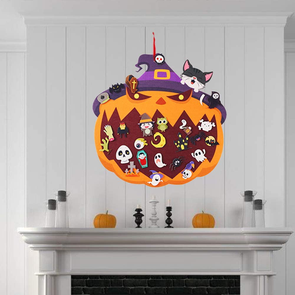CCINEE Halloween Felt Pumpkins,3D DIY Pumpkin Set with 28 PCS Detachable Ornaments Ghost Spider Owl Wall Hanging Deors for Halloween Party Decoration Supplies DIY Crafts 