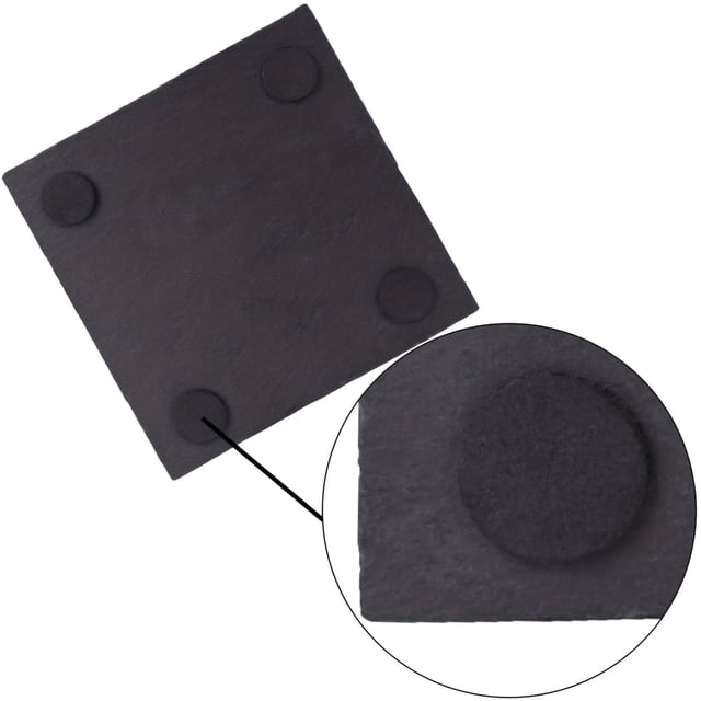 Posavasos SHAOSZC cuadrados de 4 pulgadas de piedra negra con soporte de metal, juego de 8 para cocina y apartamento, con textura de pizarra.
