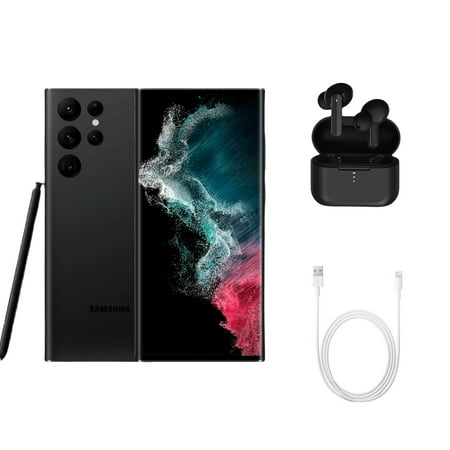 Restored Samsung Galaxy S22 Ultra 5G S908U (T-Mobile Only) 128GB Phantom Black (Grade A) w/ Wireless Earbuds (Refurbished)