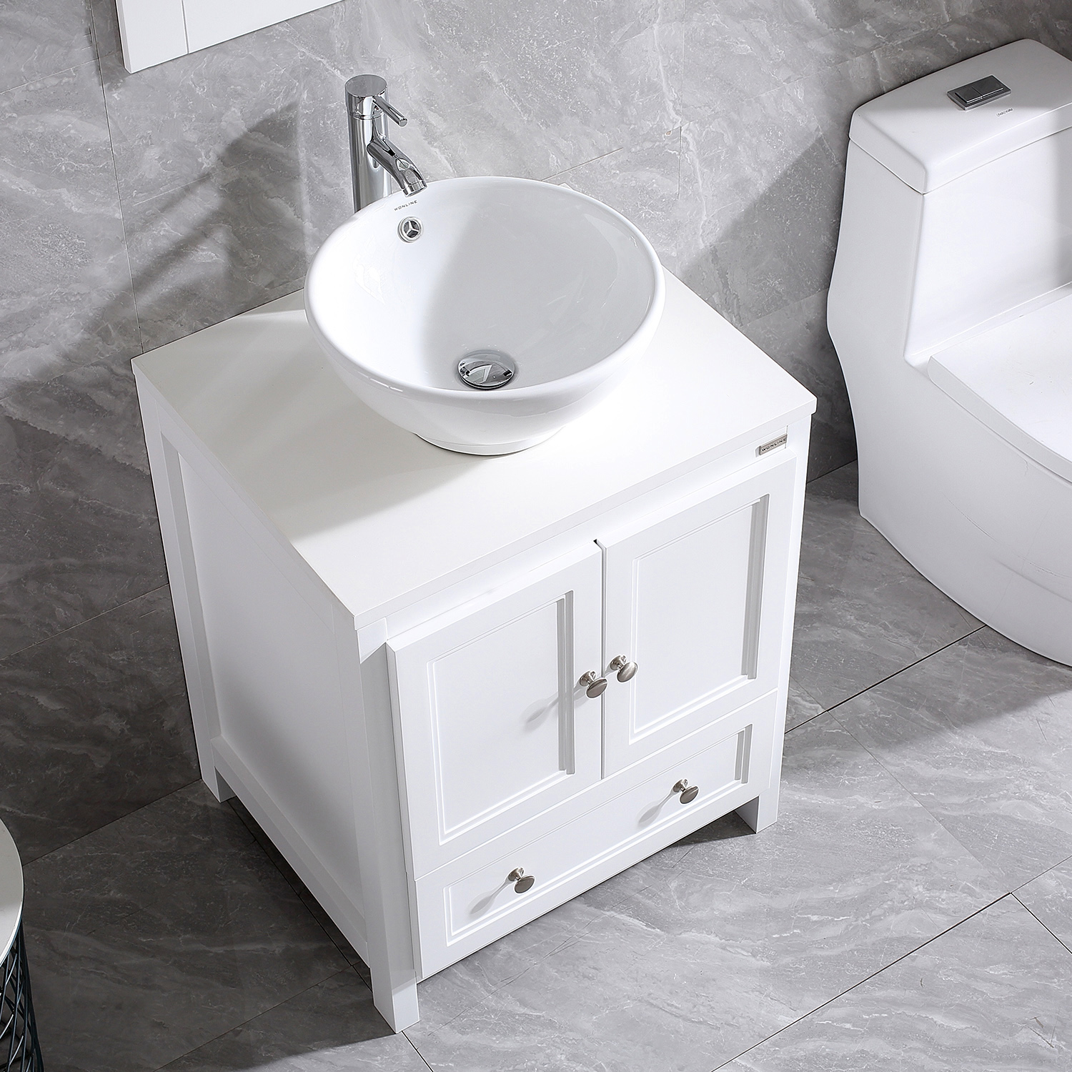 Wonline Round White Porcelain Ceramic Bathroom Vessel Sink with Overflow, Equipped with Chrome Faucet Pop-up Drain Combo - image 3 of 4