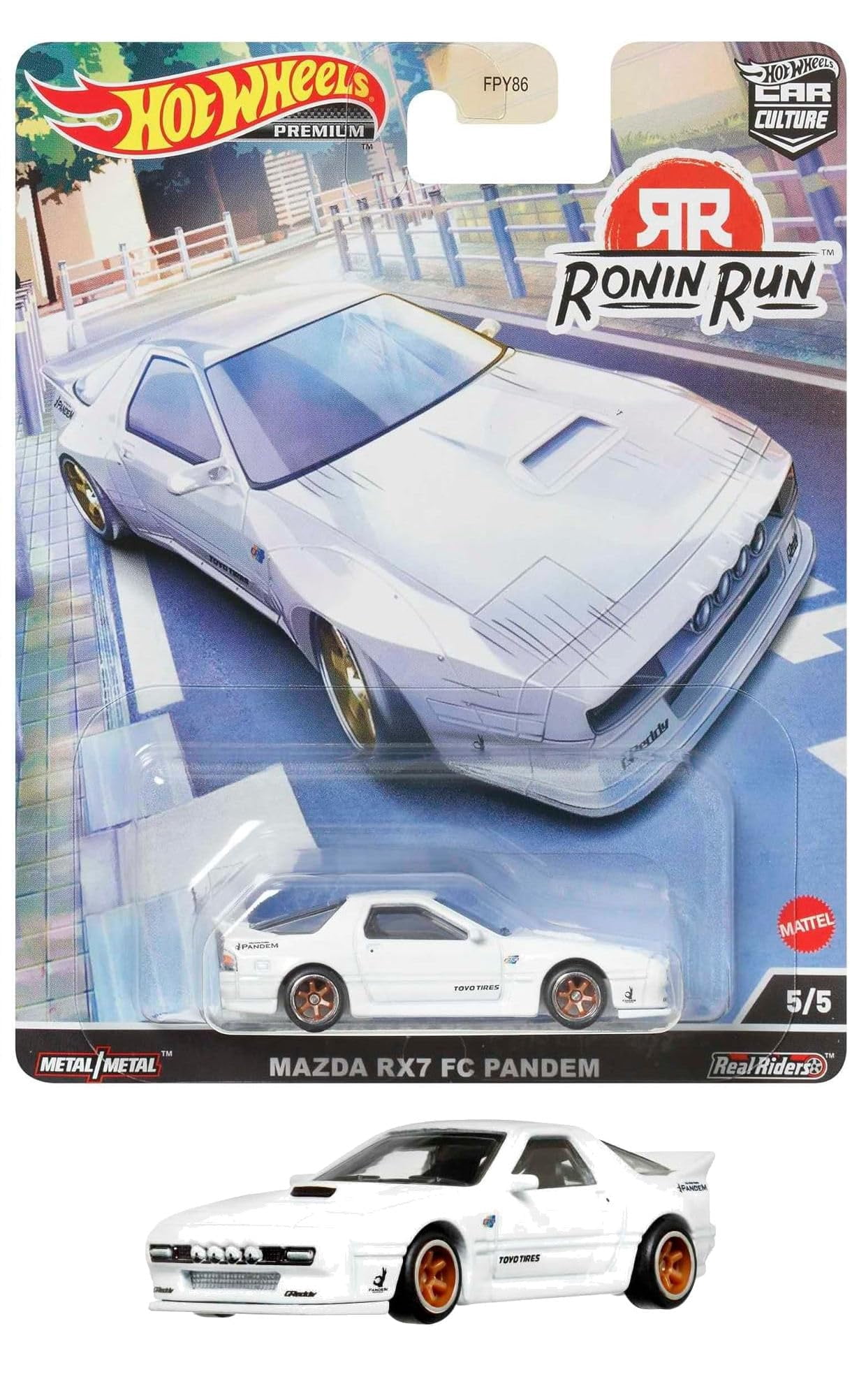 Hot Wheels Premium Ronin Run Mazda RX7 Set, '95 Blue and FC Pandem White, Die-Cast Metal Cars, 1/5 and 5/5