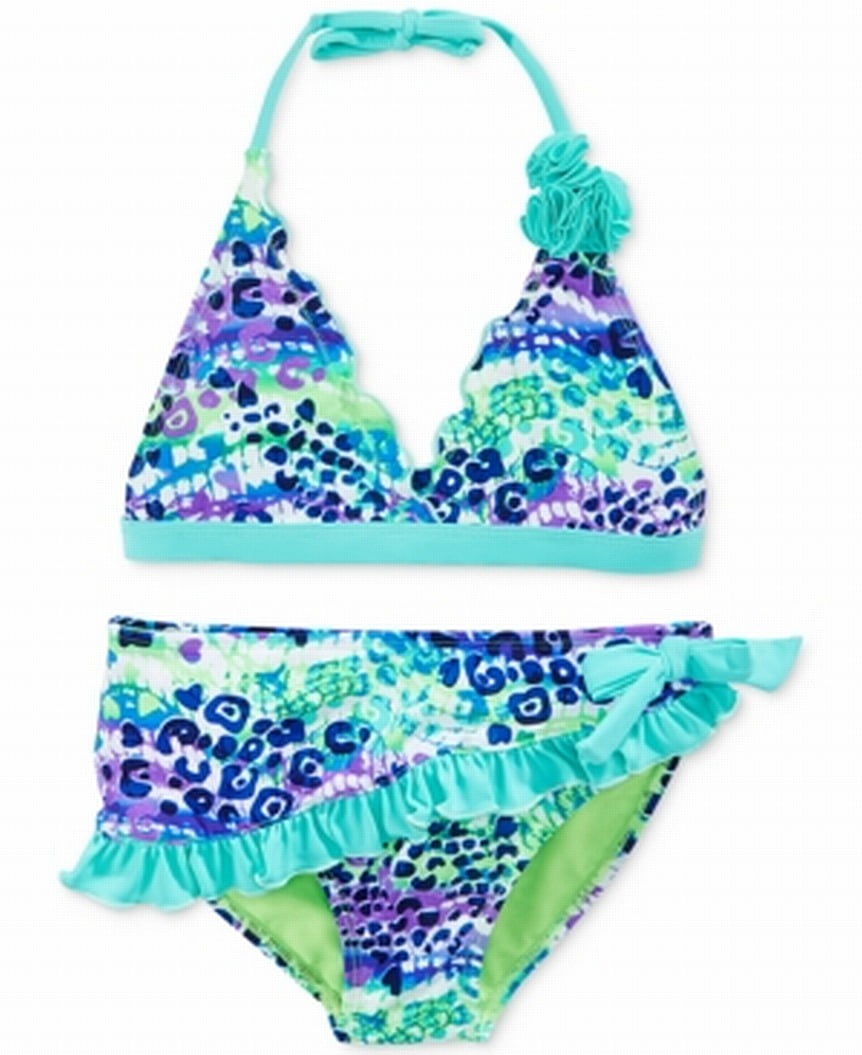 Breaking Waves Girls Printed Ruffle Swimwear Bikini Set 10 Walmart