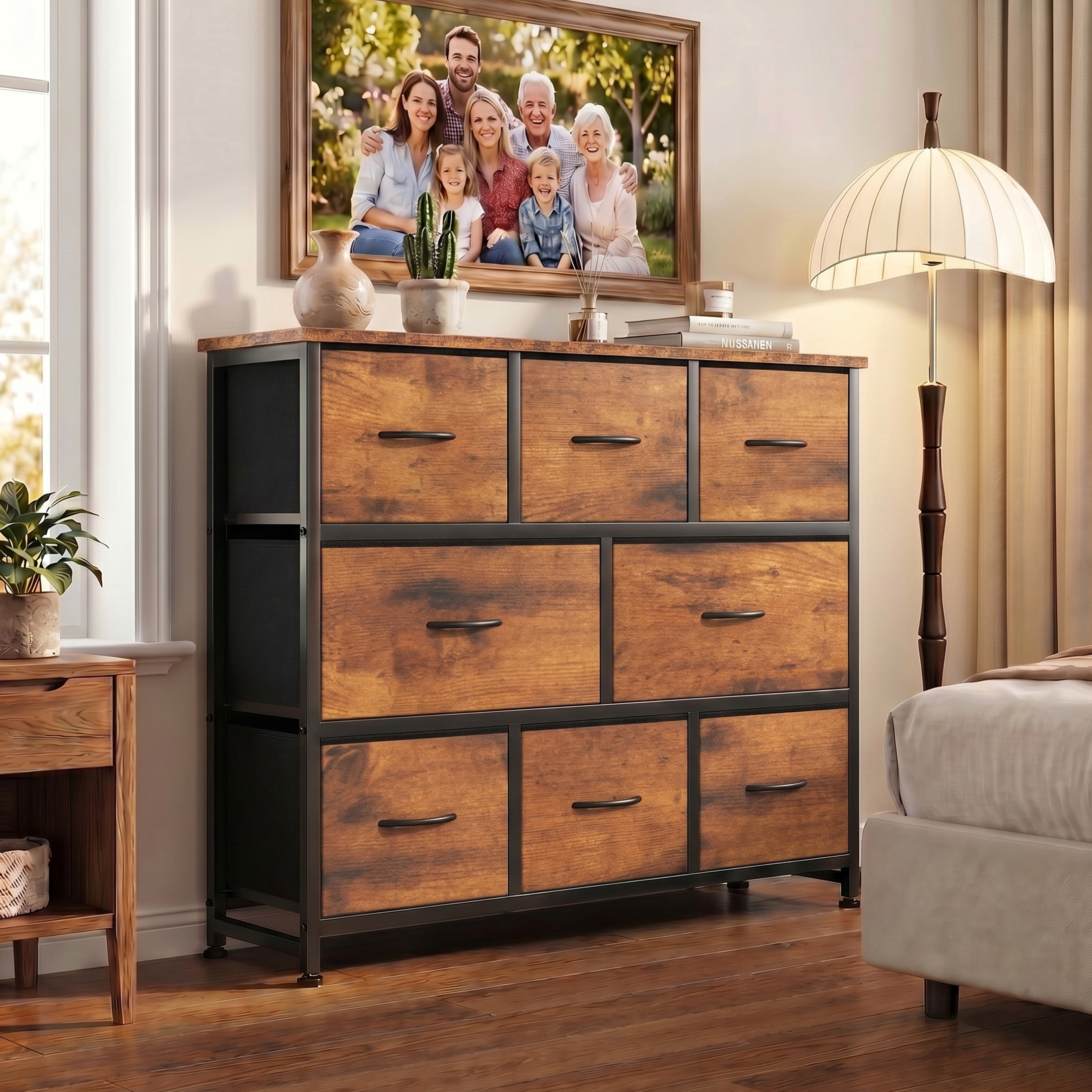 edx 8 Drawers Fabric Dresser, Chest of Drawers with Sturdy Steel Frame, Storage Organizer Cabinet for Bedroom, Living Room, Hallway, Rust