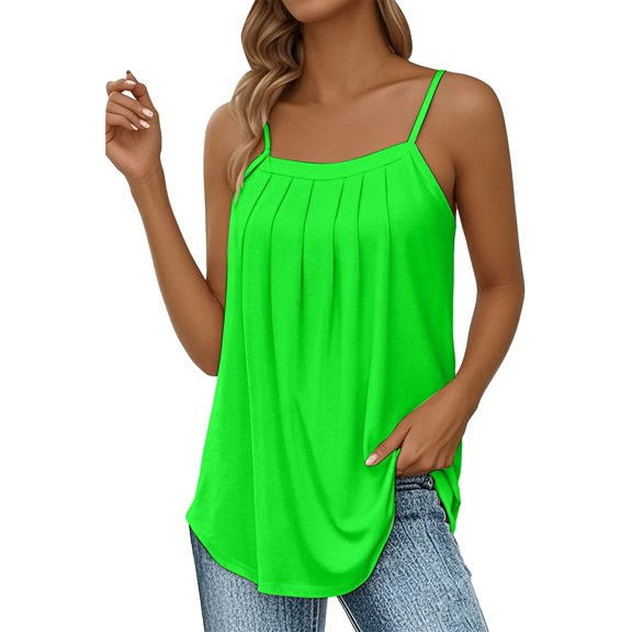 Bovemsi Women's 2025 Summer Cotton Tank - Loose Pleated Square Neck, Sleeveless Flowy Curved Vest, Basic Camisole for Under Clothes