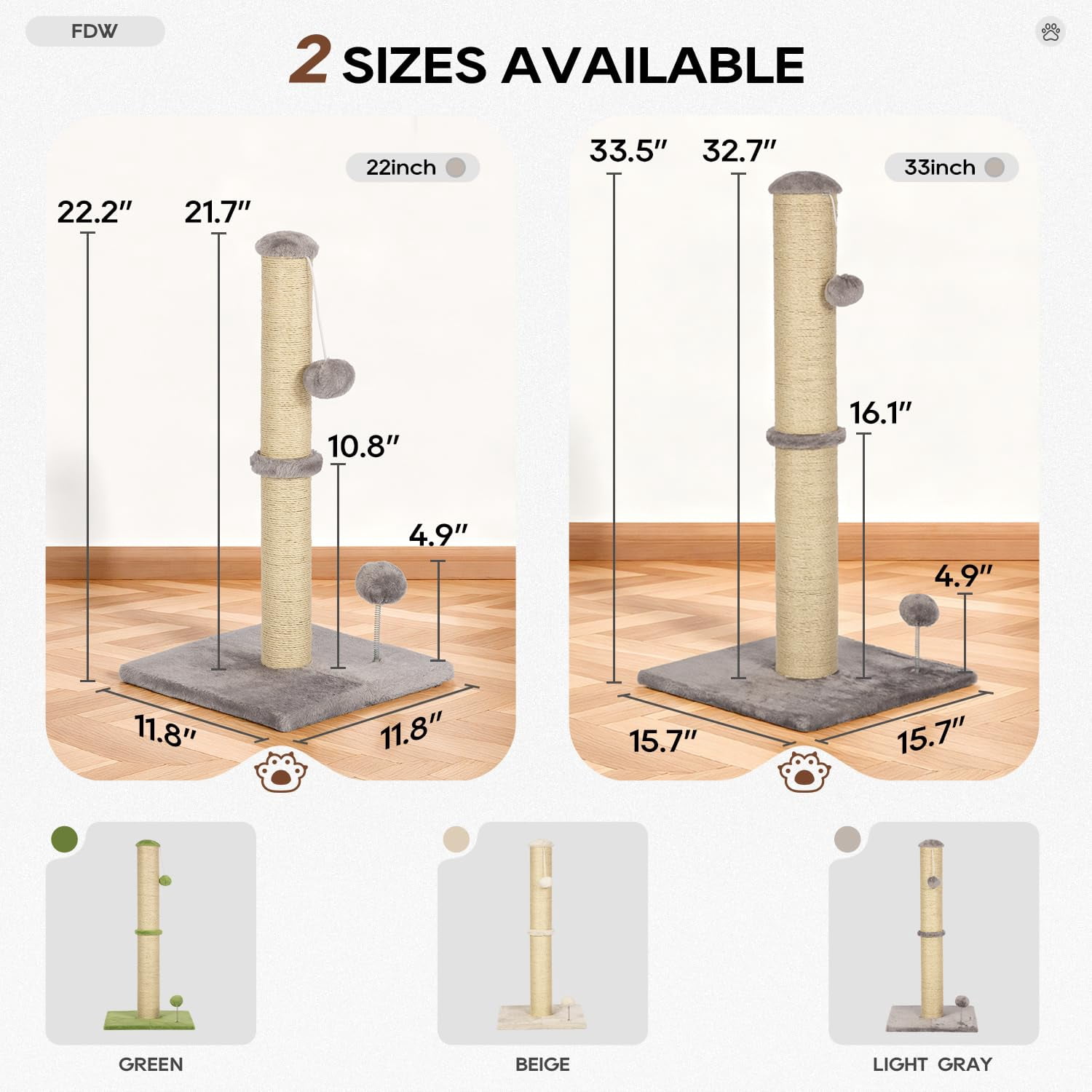 XF XINFENG 33 Inch Cat Scratching Post Cat Scratcher Natural Sisal Rope Scratch Post Trees with Hanging Ball for Indoor Cats and Adults , Gray