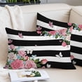 thumbnail image 2 of Pink Flowers Throw Pillow Covers, Spring Floral Butterflies Black White Striped Farmhouse Soft Breathable Pillow Cases with Invisible Zipper, Small Pillowcases for Couch Bed Sofa Chair 16x24 Inches, 2 of 9