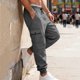 thumbnail image 4 of Ceisia Men Solid Color Fleece Multi Pocket Work Pants Loose Drawstring Gift Elastic Cuff Trousers, 4 of 9