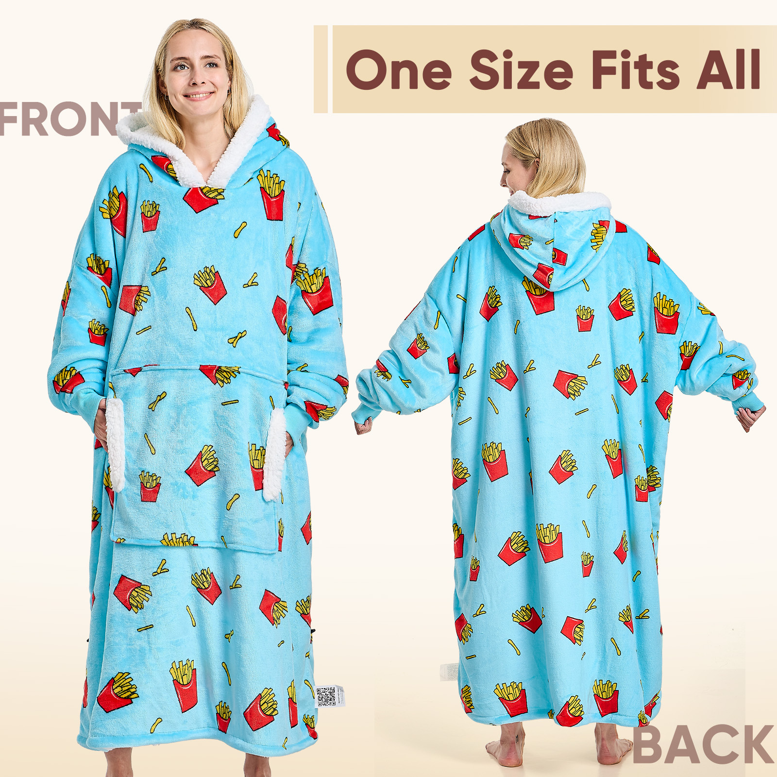 PMONPA Wearable Blanket Hoodie, Flannel Sherpa Fleece, Warm and Cozy Giant Sweatshirt for Adult, Woman and Man, One Size Fits All (Chips)