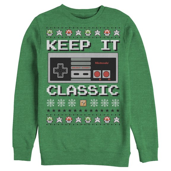 Men's Nintendo Ugly Christmas NES Classic Controller Sweatshirt Kelly Green Large