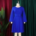 thumbnail image 2 of AURA Plus Size Belted Swing Midi Dress Long Sleeve Crewneck High Waist Large Skirt Elegant Fall Winter Dress with Zipper, 2 of 9