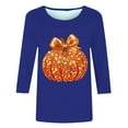 thumbnail image 3 of Fall Shirts for Women Halloween Pumpkin Graphic Tees Thanksgiving Family Tops Cute 3/4 Sleeve Autumn Thanksgiving T-Shirt, 3 of 5