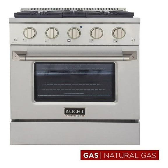 Pemberly Row 30" Stainless Steel Natural Gas Range with Knobs in Silver