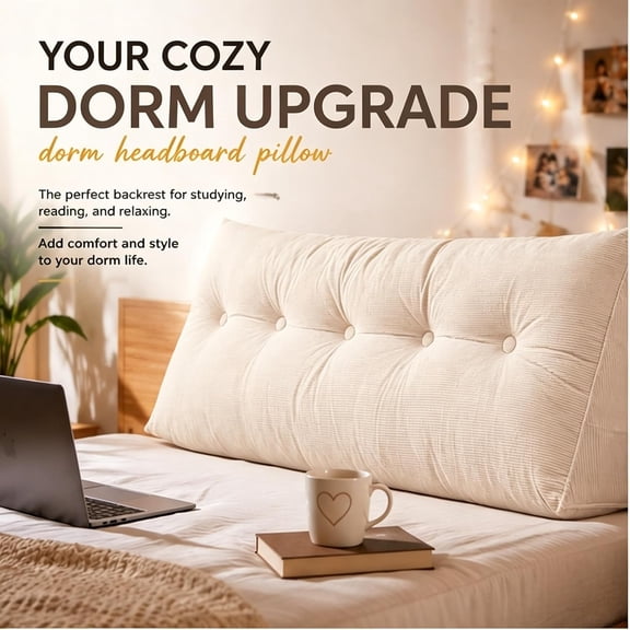 HIBIBUD Triangular Wedge Headboard Pillows Twin Xl,Dorm Headboard Pillow with Side Pocket for College,Reading Bolster Backrest Cushion for Bed Sofa Daybed,Comfortable Sitting Support Pillow