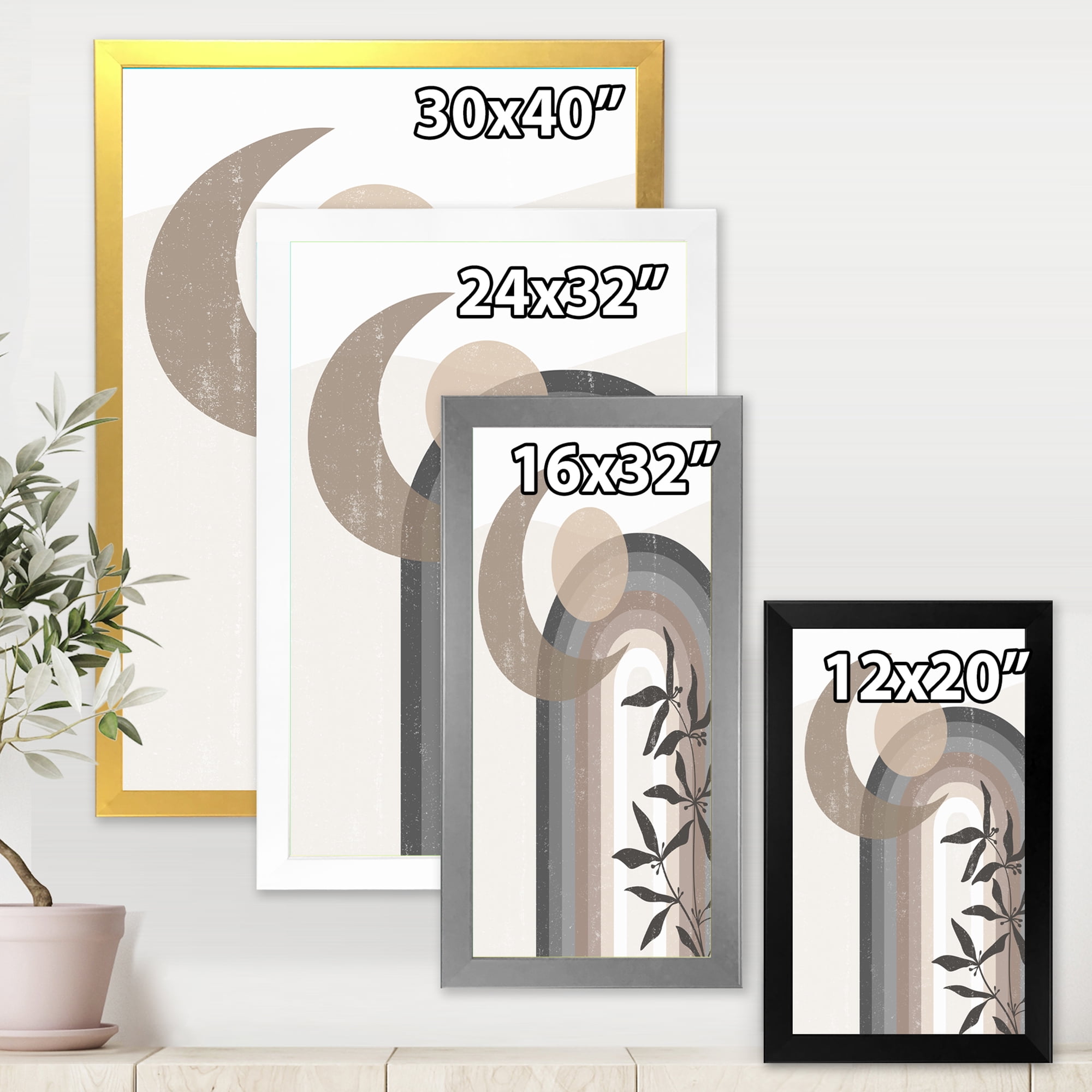 Designart 'Abstract Moon and Sun In Gray and Blue' Modern Framed Art Print