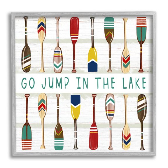 Stupell Industries Jump In Lake Various Patterned Oars Graphic Art Gray Framed Art Print Wall Art, Design by Elizabeth Tyndall