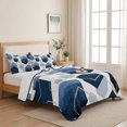 thumbnail image 5 of Queen Quilt Set 90''x96'', Navy Blue Marble Lightweight Bedspread Coverlet Set with 2 Pillow Shams, Gold White Geometric Hexagon Modern Breathable All Season Quilt Bedding for Bedroom/Guest Room, 5 of 9
