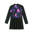 thumbnail image 4 of Zaldita Kids Girls Long Sleeve Swim Dress Floral Print Swimsuit UPF 50+ Rash Guard Bathing Suit Black 16, 4 of 5
