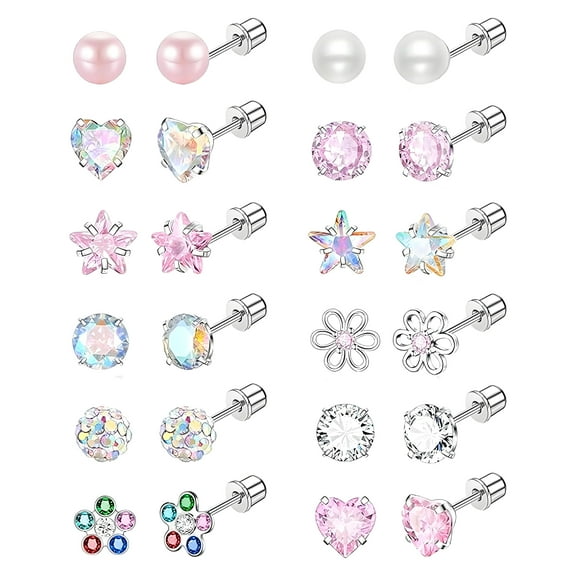 DESIGNICE Earring Sets,Stainless Steel Earring Sets for Women,Five-Pointed Star Heart Inlaid with Zircon Hypoallergenic Earrings for Women Cute Earrings,12Pairs