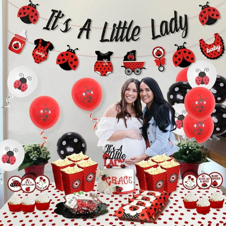 Ladybug Baby Shower Decorations It s A Little Lady Banner Cake Topper Balloons for Ladybird Birthday Party Supplies