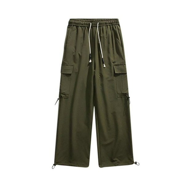 Pantalones largos para hombre, informales, para exteriores, de color sólido, con cintura elástica y bolsillo con cordón, ropa de trabajo, pantalones para hombre