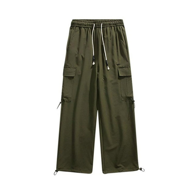 FcBaudy Full Length Pants Men's Casual Outdoor Solid Color Elastic Waist Drawstring Pocket Workwear Pants Men Pants