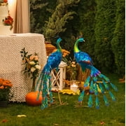 Oritty Set of 2 Metal Peacocks Statues Garden Stakes, 32" Tall Yard Art Decoration for Backyard Pathway Patio Porch Lawn