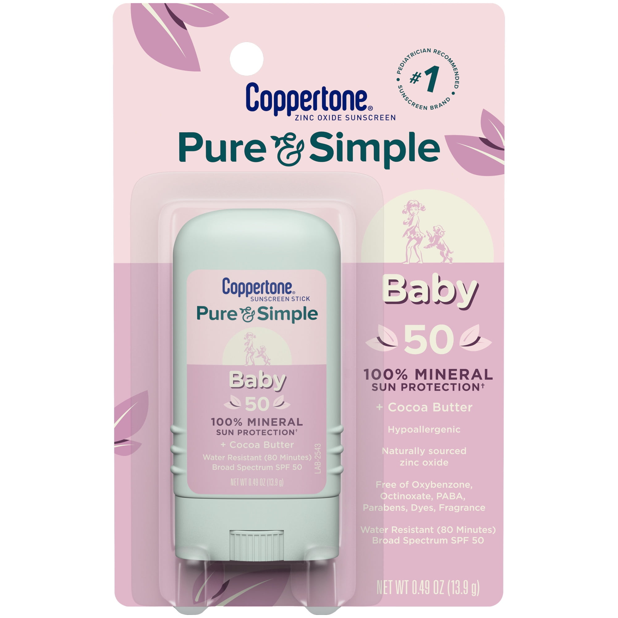 Coppertone Pure and Simple, Baby Sunscreen Stick, SPF 50, 0.49 oz