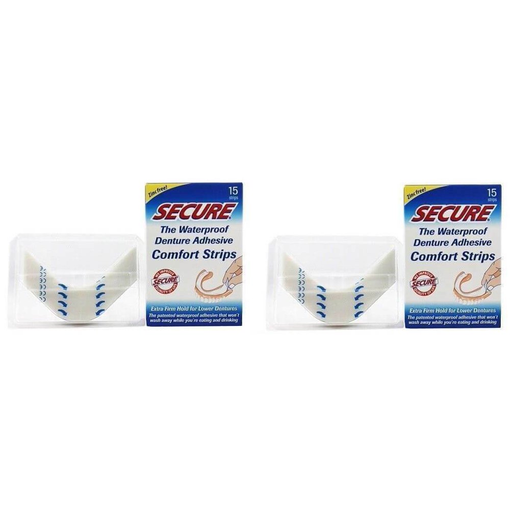 Secure Denture Adhesive Strips ,15 Strips 2 Pack