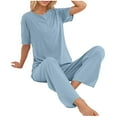 thumbnail image 5 of Enjoytime Lounge Sets for Women Solid Color Crewneck Short Sleeve Tops Pants 2 Piece Sets Spring Summer Thin Soft Pajamas Casual Travel Outfits, 5 of 5