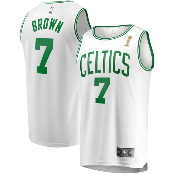 Men's Fanatics Jaylen Brown White Boston Celtics 2024 NBA Finals Champions Fast Break Replica Player Jersey -