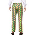thumbnail image 3 of INSPIRE CHIC Men's Pant Diamond Plaid Pattern Regular Fit Color Block Suit Trousers 30 Green Purple, 3 of 5