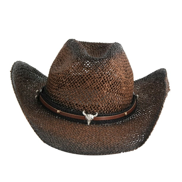Xuanheng Vintage Straw Cowboy Hat Roll Up Brim Cowboy Hat Travel Horseback Riding Other