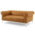 thumbnail image 1 of Contemporary Modern Urban Designer Living Room Lounge Club Lobby Loveseat Sofa, Leather, Tan Brown, 1 of 8