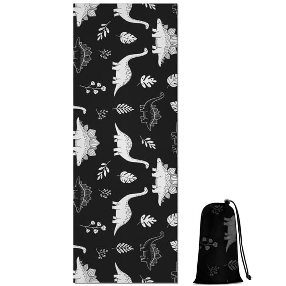 Black White Dinosaur Skeletons Bold Hot Yoga Mat Towel Non Slip for Hot Yoga - Quick-Drying Yoga Mat Cover with 4 Corner Pockets with Travel Bag - Hot Yoga Towel Non Slip 70"x26"