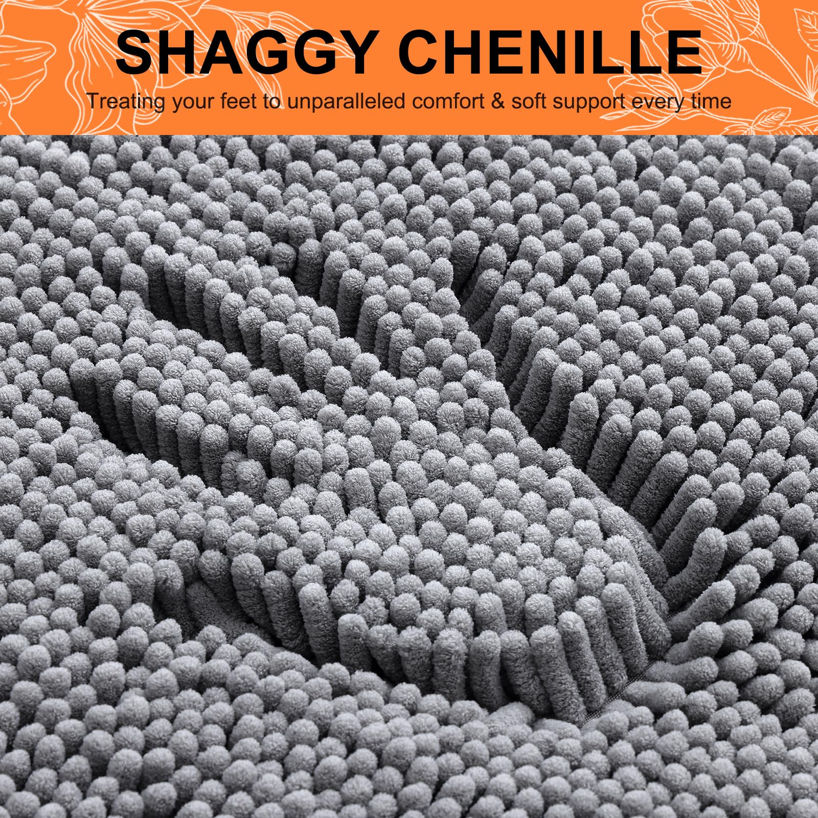 Smiry Bathroom Rugs Sets 2 Piece, Soft Absorbent Chenille Bath Rug Set, Non Slip Machine Washable Shaggy Bath Mats for Tub, Shower, and Floor (30x20+24x16, Grey)