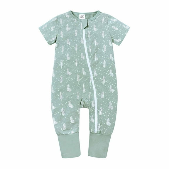 Odeerbi Infant Romper Baby Boys Girls Clothes Newborn Toddler Summer Bodysuit Short Sleeve Printed Romper Zipper One-piece Jumpsuit Green