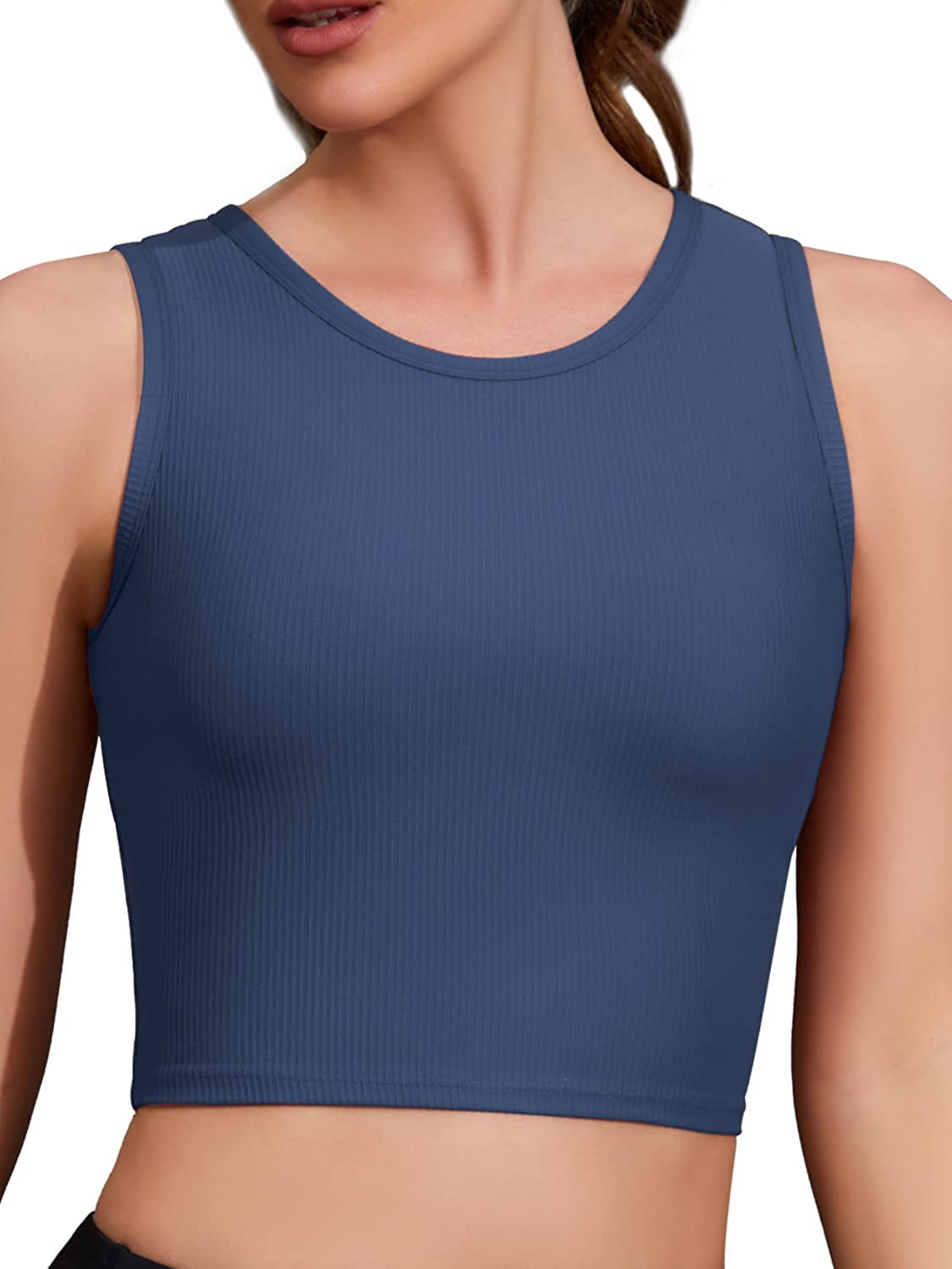 OSLEISports Bras for Women High Neck Longline Sports Bra Ribbed Tank Tops with Built in Bras