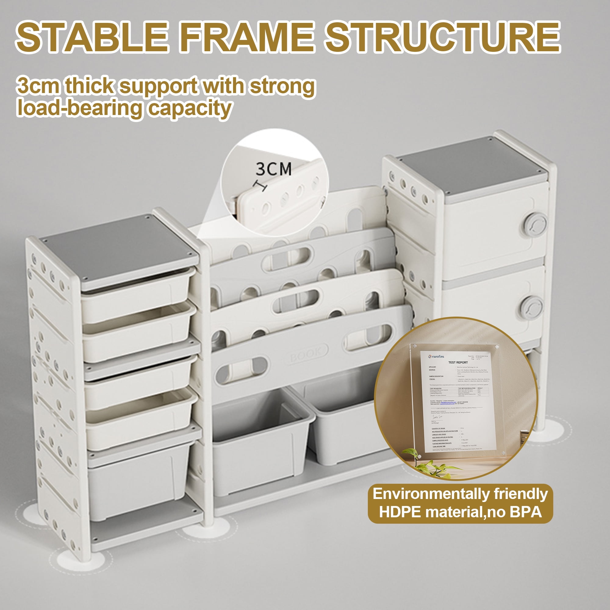 Kids Toy Storage Organizer 8 storage cabinet Removable Toy Bins, 4-Tier Book organizers Storage and 2 cabinet storage