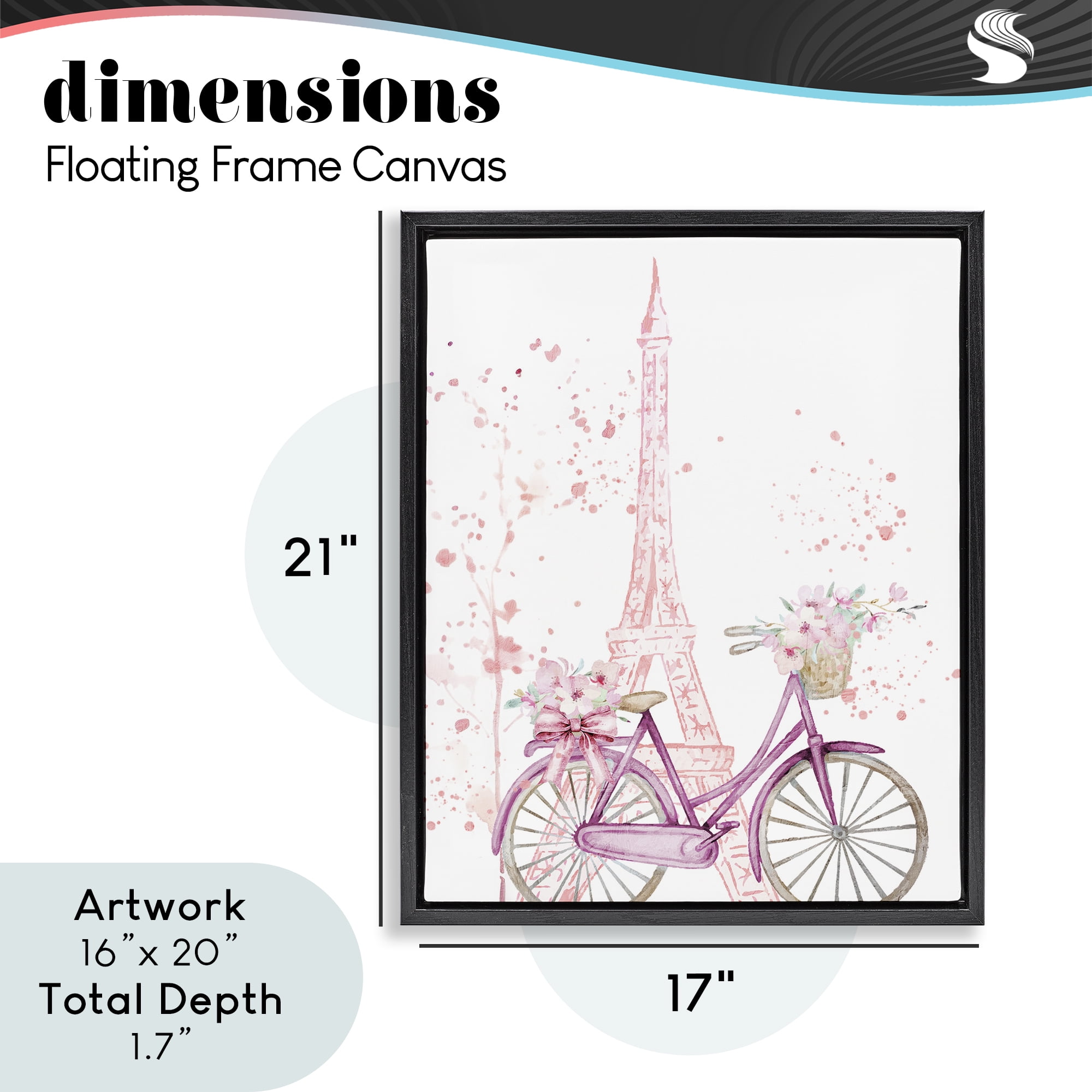 Parisian Bicycle & Modern Splatter Black Framed Floater Canvas Wall Art, design by Kim Allen
