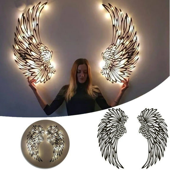 Metal Wall Art with LED under $5! CQCYD Metal Wall Art with LED Lights, Large Sculpture for Indoor and Outdoor Decoration, Angel Wing Hanging Decor for Living Room and Bedroom