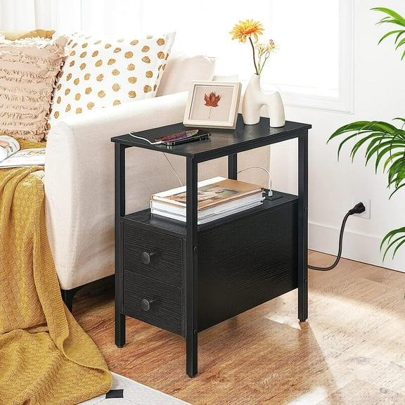 HOOBRO Narrow End Table with USB Ports Bedroom Nightstand