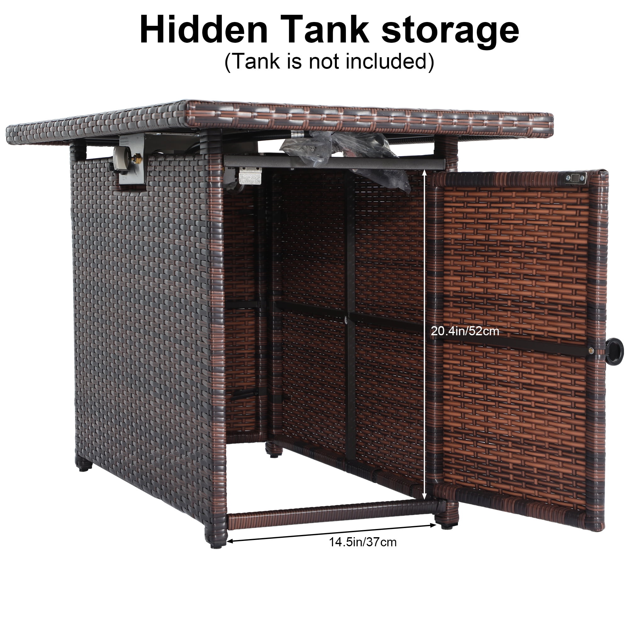 AstrPthylx 44-Inch Propane Fire Pit Table, Steel Gas Fire Feature with Iron Lid, Glass Rock, Rain Cover & Wind Guard for Patio, Backyard, Deck-Brown