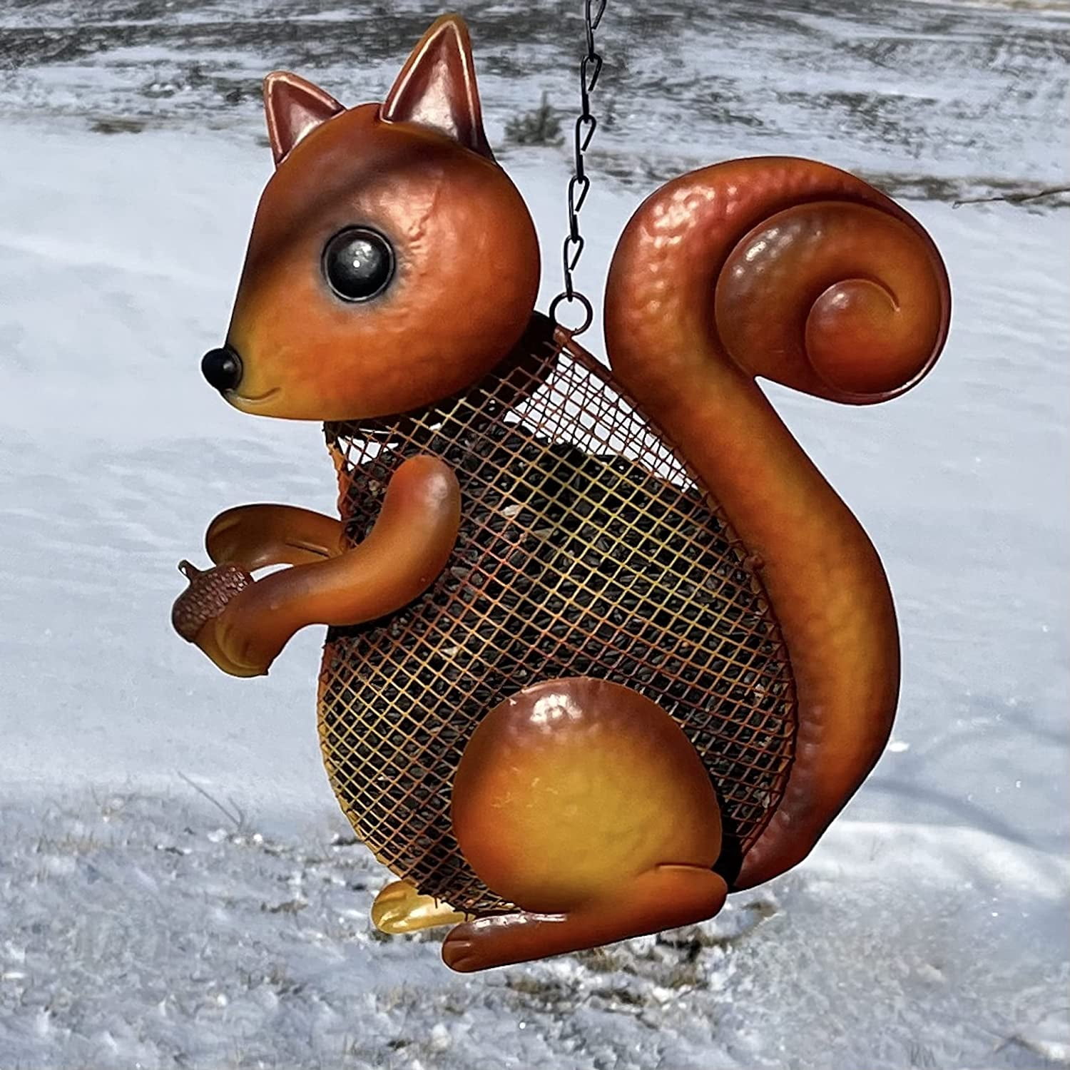 Gift Essentials Sunflower Seed Feeder Squirrel Metal Mesh Bird Feeder, Brown