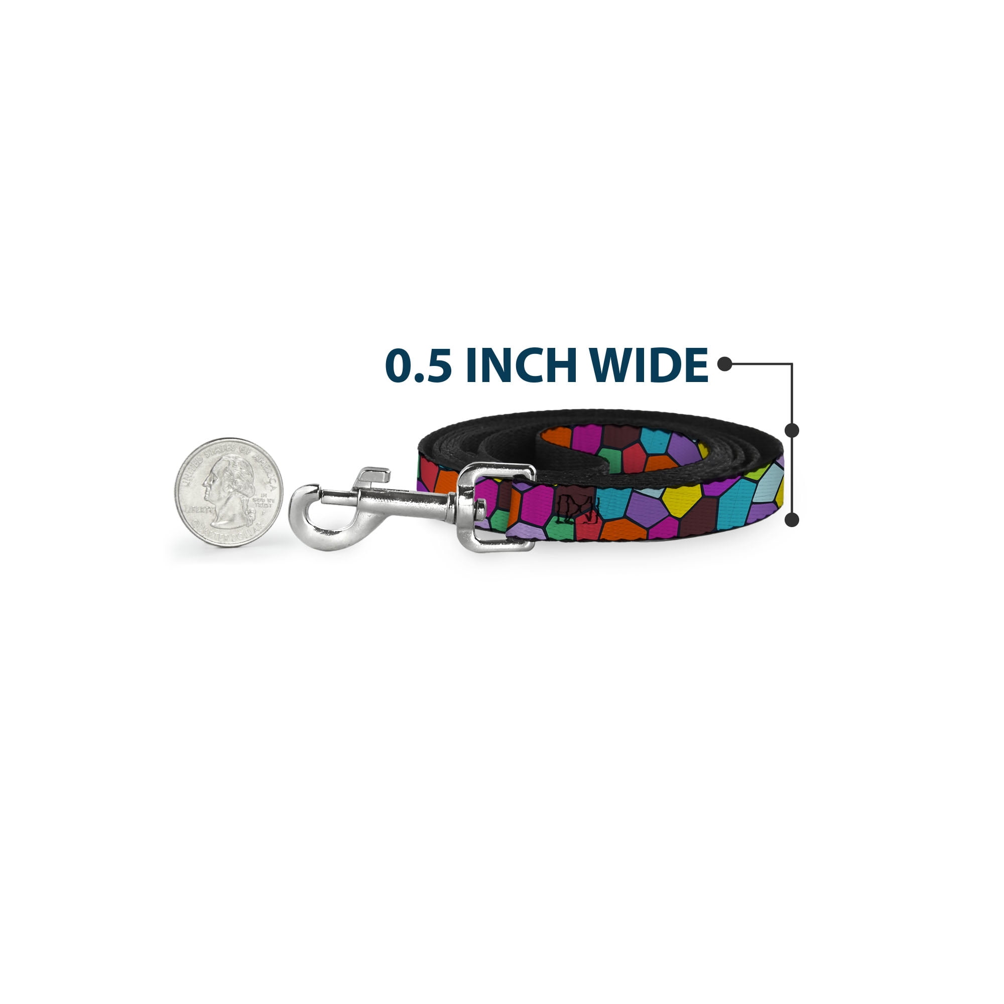 Buckle-Down Pet Leash, Dog Leash, Stained Glass Mosaic Multi Color Navy, 6 Feet Long 1.0 Inch Wide