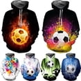 thumbnail image 2 of Sudadera con capucha con estampado 3D de fútbol para hombre, sudaderas holgadas informales a la moda para niños, sudaderas con capucha con patrón de fútbol genial, ropa de calle, 2 of 5