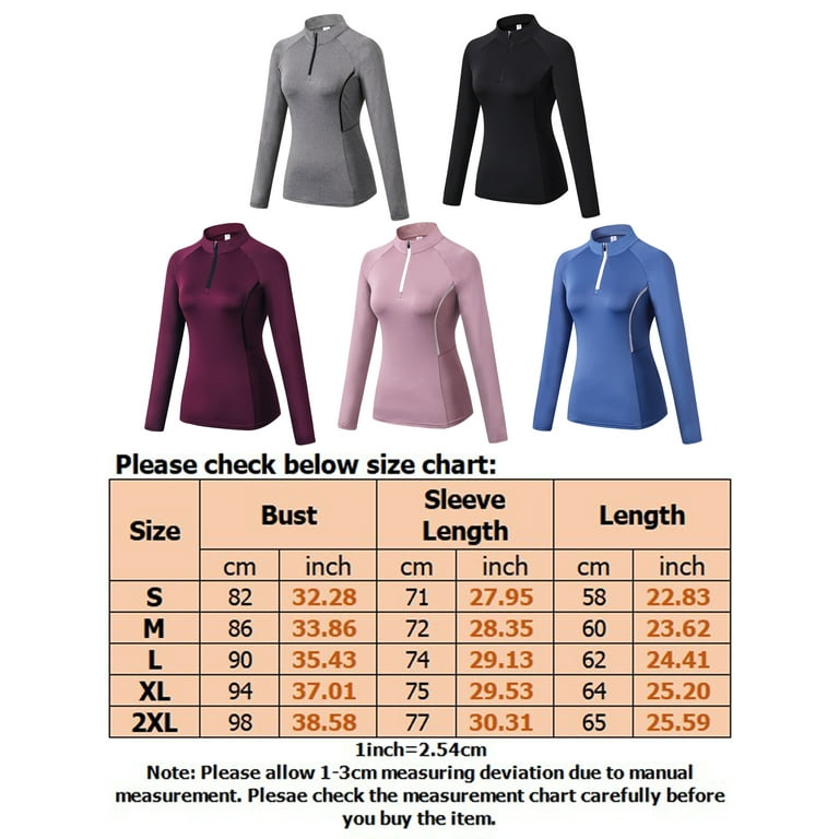 Women's Long Sleeve Quarter Zip Pullover Slim Fit Athletic Yoga